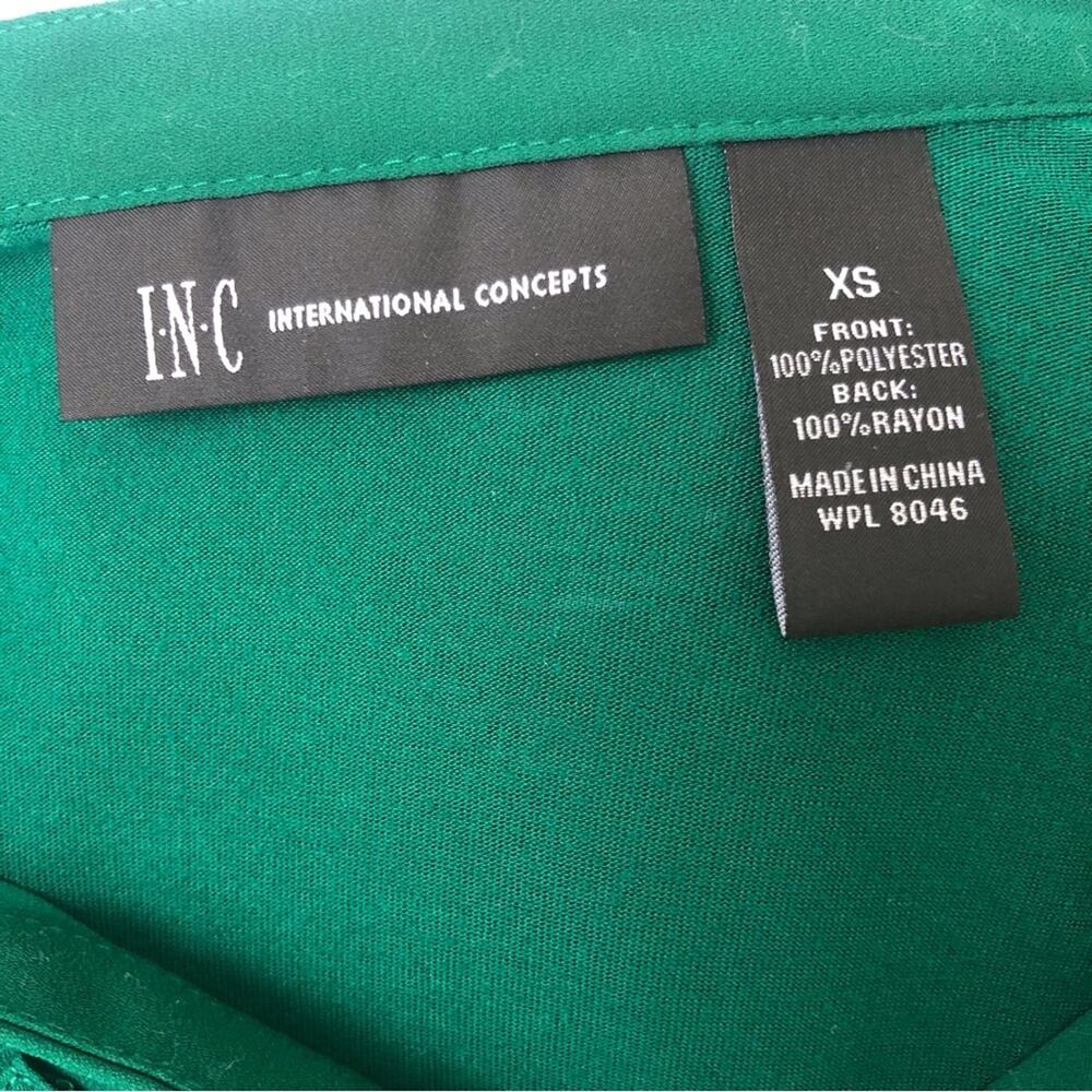 INC International Concepts Mixed Media Kelly Green Button Front Blouse - Picture 9 of 16